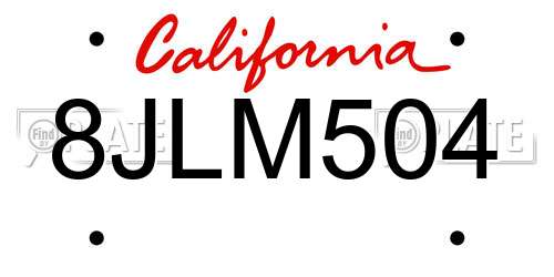 8JLM504 California License Plate