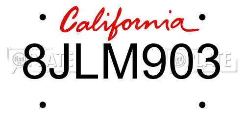 8JLM903 California License Plate