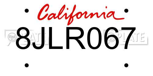 8JLR067 California License Plate