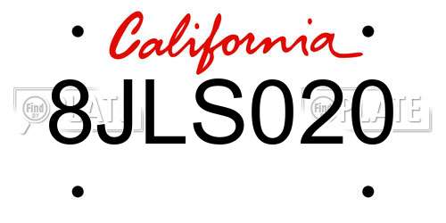 8JLS020 California License Plate