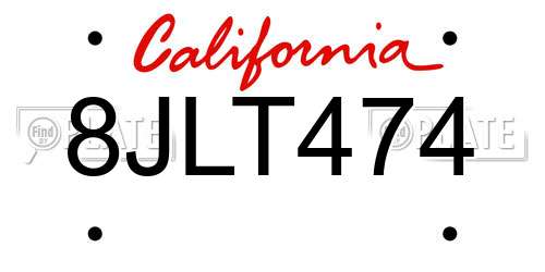 8JLT474 California License Plate