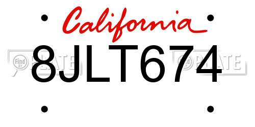 8JLT674 California License Plate