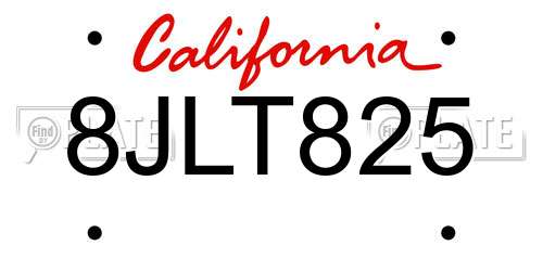 8JLT825 California License Plate