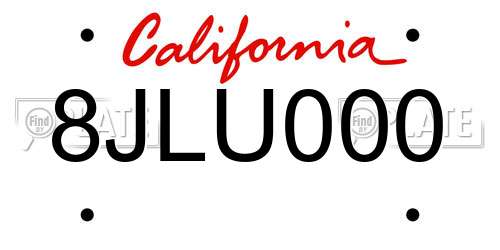 8JLU000 California License Plate