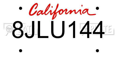 8JLU144 California License Plate