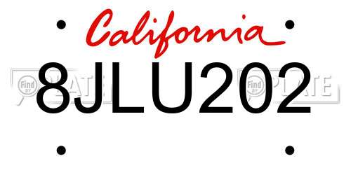 8JLU202 California License Plate