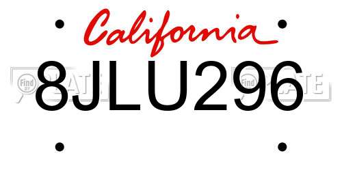 8JLU296 California License Plate