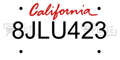 8JLU423 California License Plate