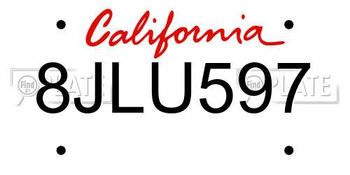 8JLU597 California License Plate