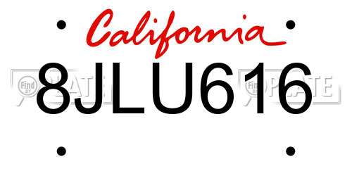 8JLU616 California License Plate