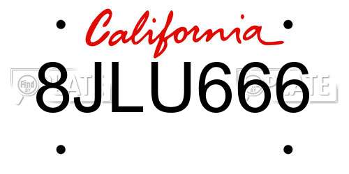 8JLU666 California License Plate