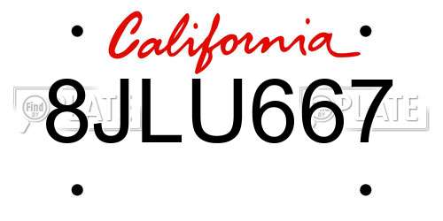 8JLU667 California License Plate