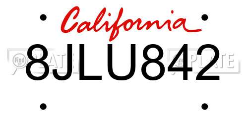 8JLU842 California License Plate