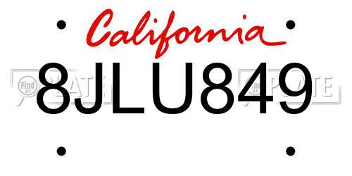8JLU849 California License Plate