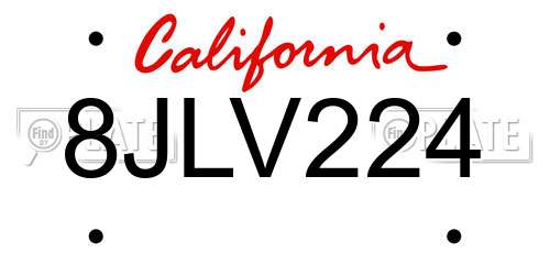 8JLV224 California License Plate