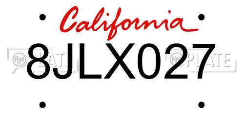 8JLX027 California License Plate