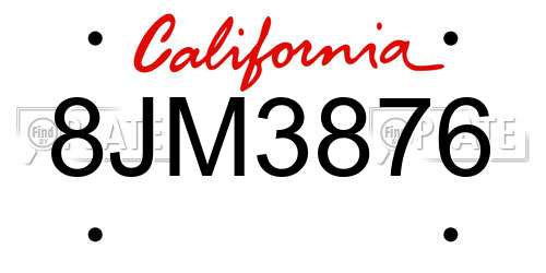 8JM3876 California License Plate