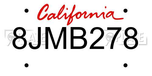 8JMB278 California License Plate