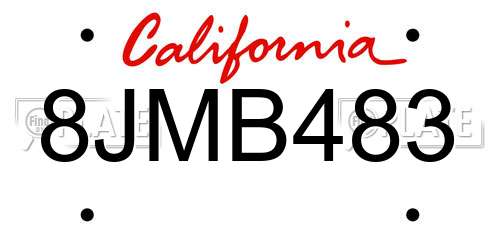 8JMB483 California License Plate