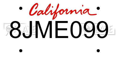 8JME099 California License Plate