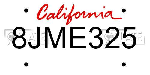 8JME325 California License Plate