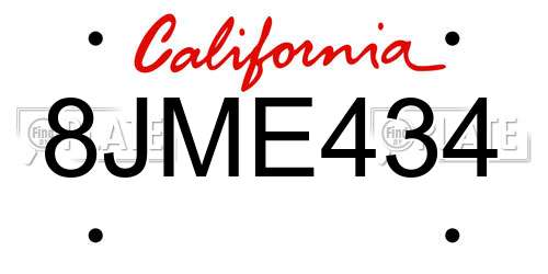 8JME434 California License Plate