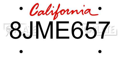 8JME657 California License Plate
