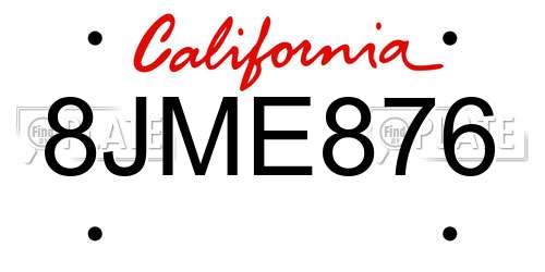 8JME876 California License Plate