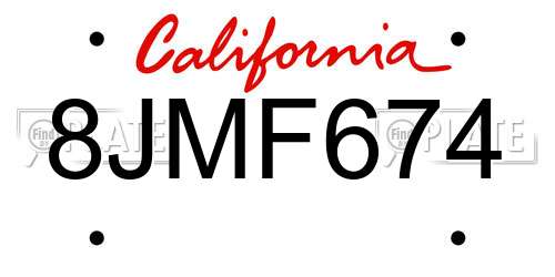 8JMF674 California License Plate