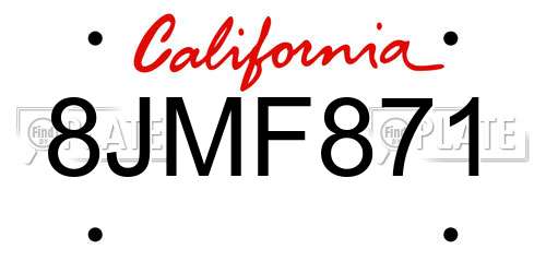 8JMF871 California License Plate