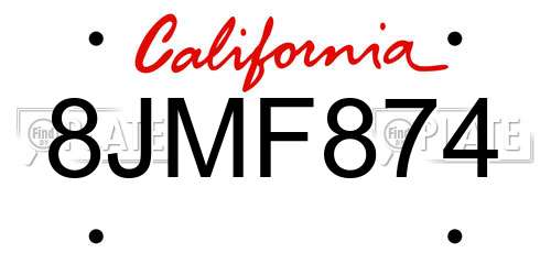 8JMF874 California License Plate