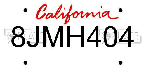 8JMH404 California License Plate