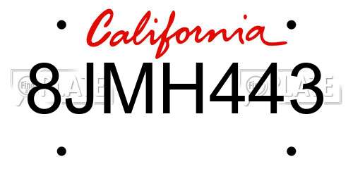 8JMH443 California License Plate