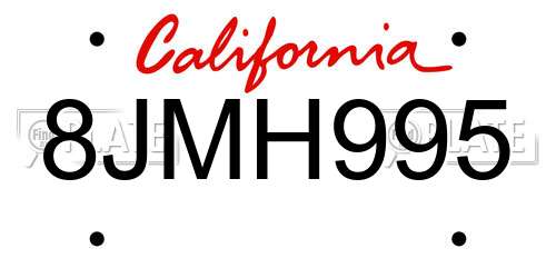 8JMH995 California License Plate