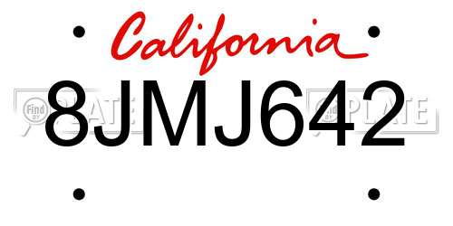 8JMJ642 California License Plate