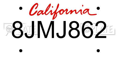 8JMJ862 California License Plate