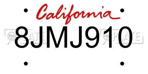 8JMJ910 California License Plate