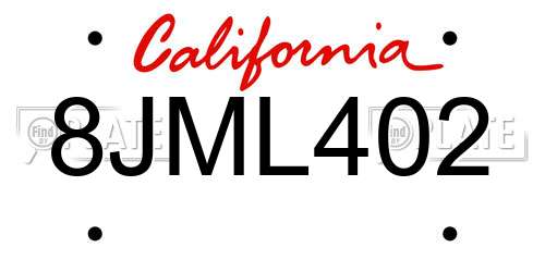 8JML402 California License Plate