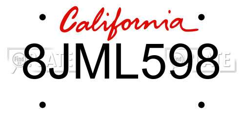 8JML598 California License Plate