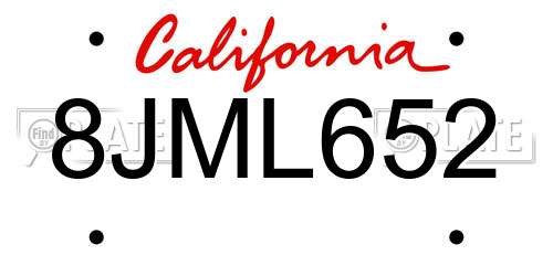 8JML652 California License Plate