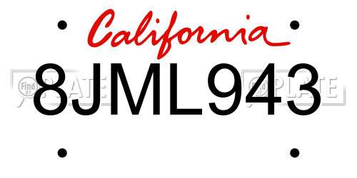 8JML943 California License Plate