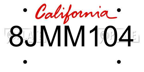 8JMM104 California License Plate