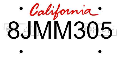 8JMM305 California License Plate