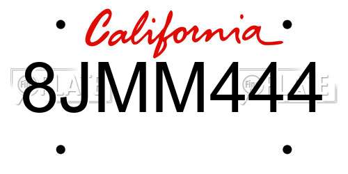 8JMM444 California License Plate
