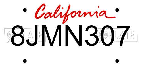 8JMN307 California License Plate
