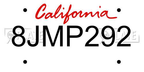 8JMP292 California License Plate