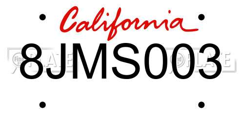 8JMS003 California License Plate