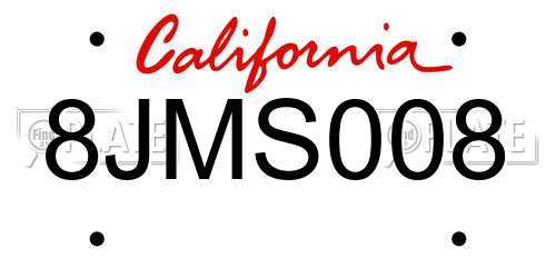 8JMS008 California License Plate