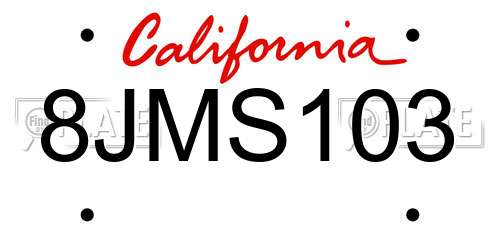 8JMS103 California License Plate