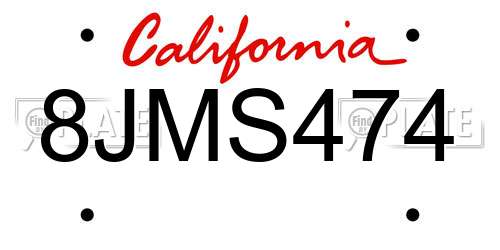 8JMS474 California License Plate